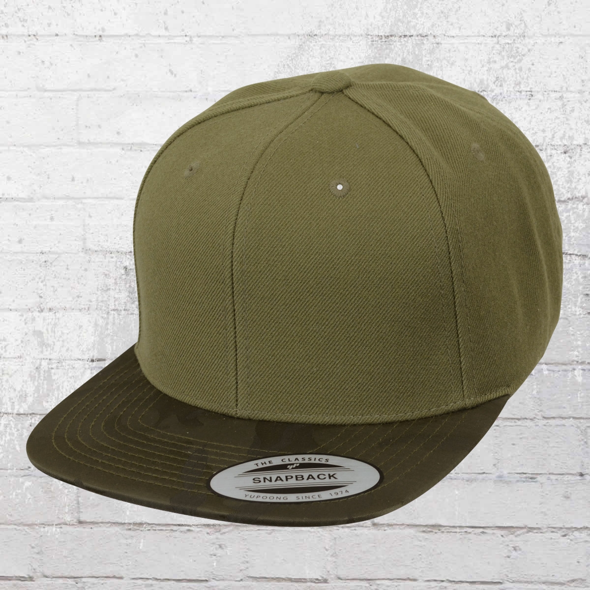 Order now | Yupoong Hat Classic Snapback Camo Visor Cap olive green