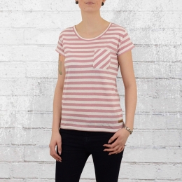 Derbe Damen T-Shirt Vivian Stripe mit Leinen rose weiss 